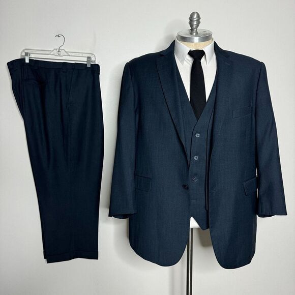 Suits & Blazers Falcone Suit 54r 44w Mens 3 Piece Blue Solid Wool